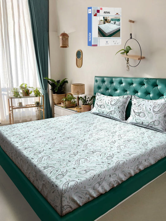 Green Floral 400 TC Pure Cotton Double Bedsheet in Book Fold Packing