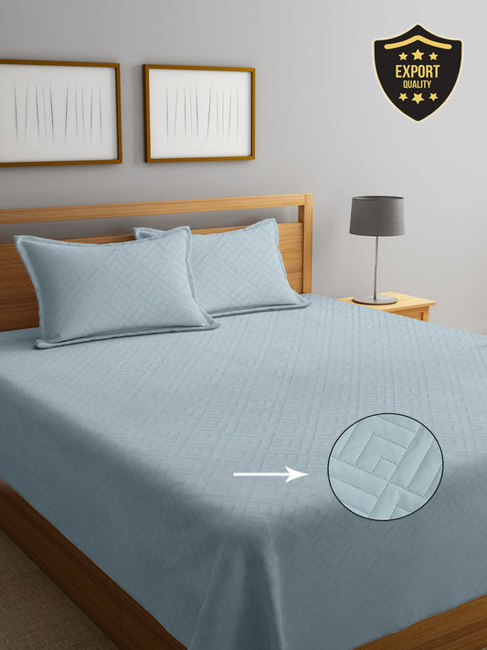 SkyBlue Geometric King Size Micro Fiber Filling Double Bedcover with 2 Pillow covers