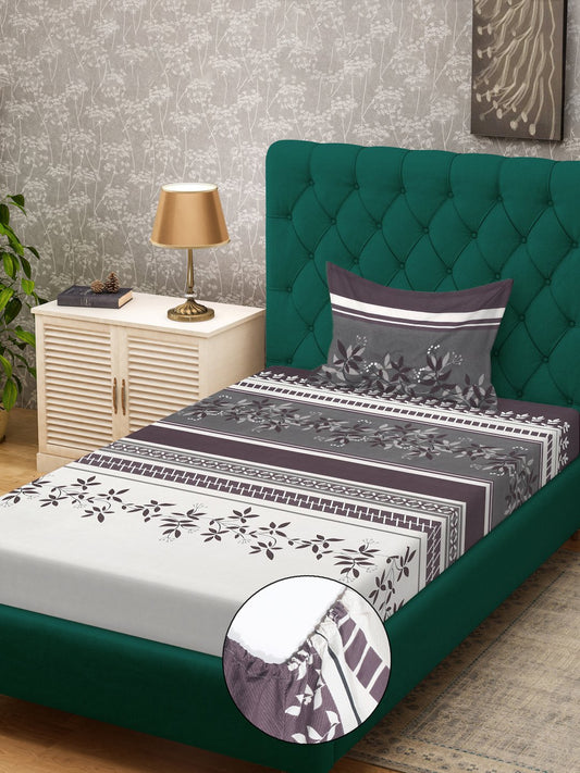 Multi Floral 300 TC Cotton Blend Fitted Single Bedsheet in Book Fold Packing