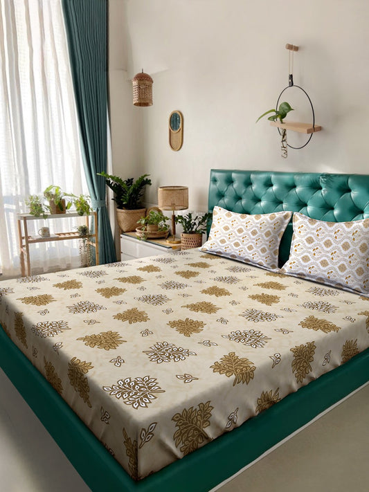 Yellow Floral 400 TC Pure Cotton Double Bedsheet with 2 Pillow Covers
