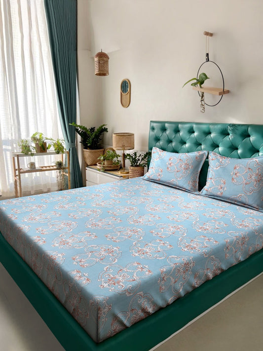 Ethnic Motifs 300 TC Cotton Blend Double Bedsheet in Book Fold Packing