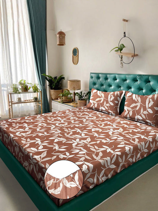 Floral 300 TC Cotton Blend Fitted Double Bedsheet in Book Fold Packing