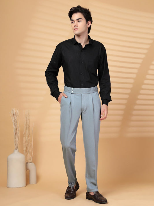 Grey Lycra Cotton Solid Smart Fit Formal Trouser