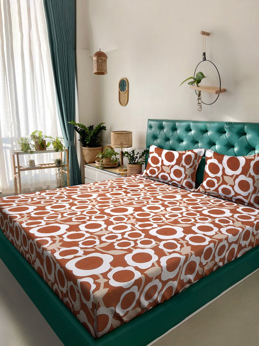Book Fold Rust Floral 300 TC Cotton Blend Double Bedsheet with 2 Pillow Covers