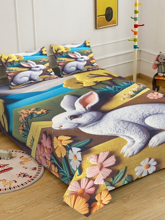 Multi Digital Animal Printed Cotton Blend Double Bedsheet with 2 Pillow Covers