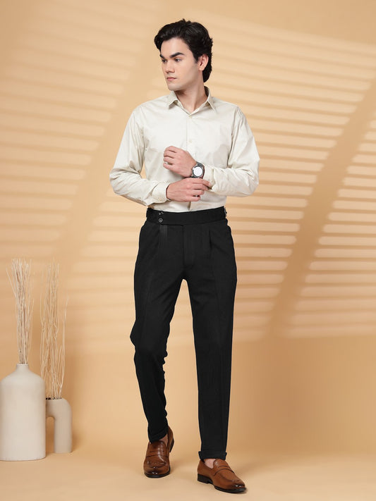 Black Lycra Cotton Solid Smart Fit Formal Trouser