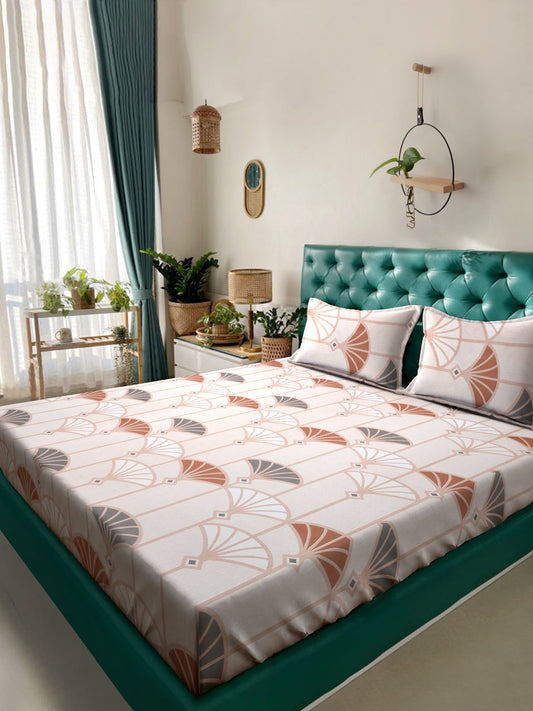 Cream Floral 300 TC Cotton Blend Double Bedsheet with 2 Pillow Covers