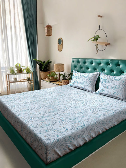 Blue Floral 400 TC Pure Cotton Double Bedsheet with 2 Pillow Covers