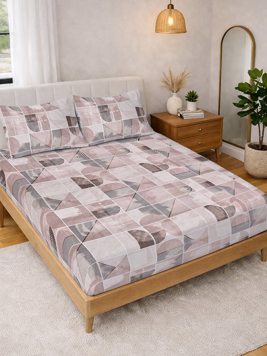 Multi Geometric Cotton Blend Double Bedsheet with 2 Pillow Covers