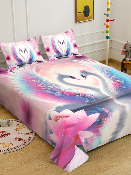 Multi 7D Animal Printed Cotton Blend Double Bedsheet with 2 Pillow Covers