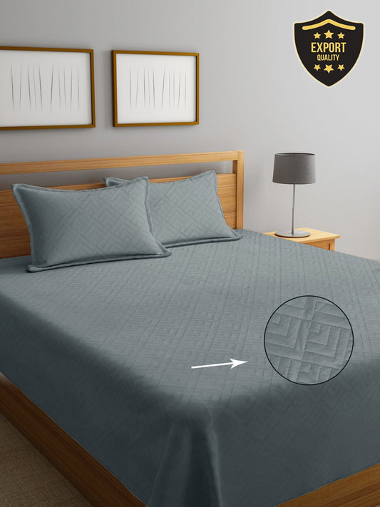 Grey Geometric King Size Micro Fiber Filling Double Bedcover with 2 Pillow covers