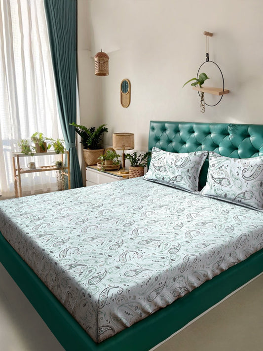 Green Floral 400 TC Pure Cotton Double Bedsheet with 2 Pillow Covers