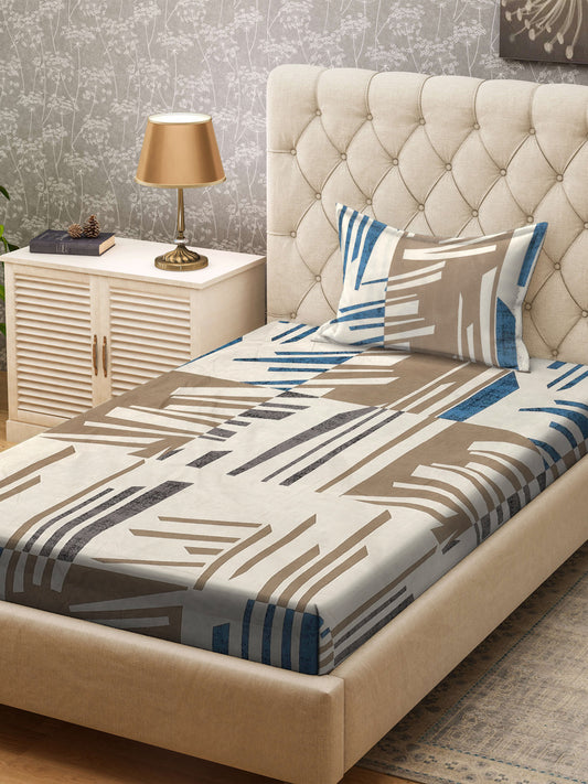 Klotthe Multicolor Abstract 300 TC Cotton Blend Single Bedsheet with Pillow Cover
