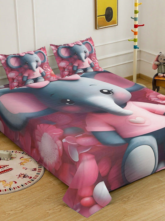 Red 7D Animal Printed Cotton Blend Double Bedsheet with 2 Pillow Covers