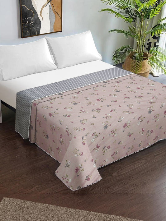 Pink Cotton Blend Floral Double Bed Dohar