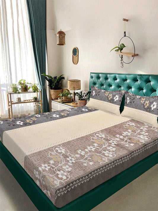 Brown Floral Woolen Double Bedsheet with 2 Pillow Covers