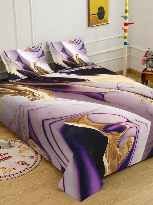 Purple Digital Abstract Printed Cotton Blend Double Bedsheet with 2 Pillow Covers