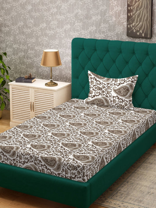 Begie Floral 300 TC Cotton Blend Single Bedsheet Set in Book Fold Packing