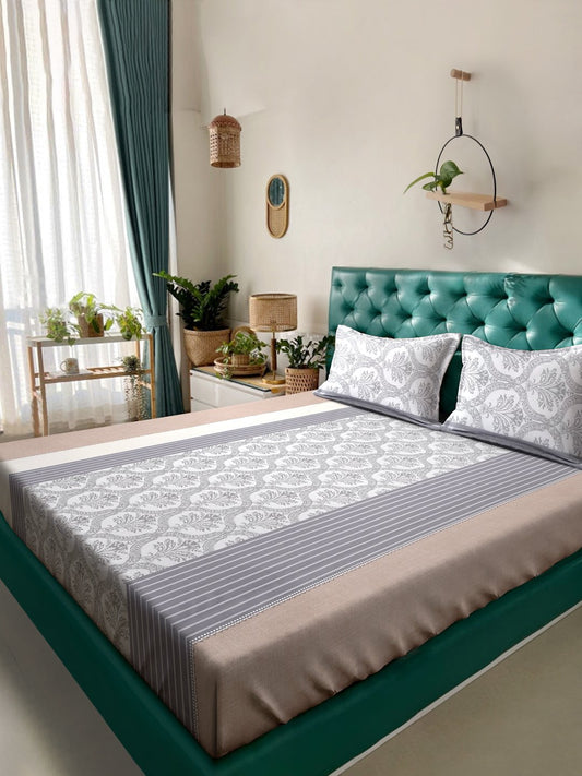 Multi Floral 300 TC Cotton Blend Double Bedsheet with 2 Pillow Covers