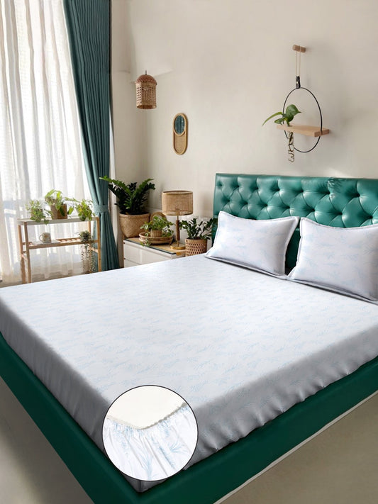 White Floral 400 TC Pure Cotton Super King Double Bedsheet with 2 Pillow Covers