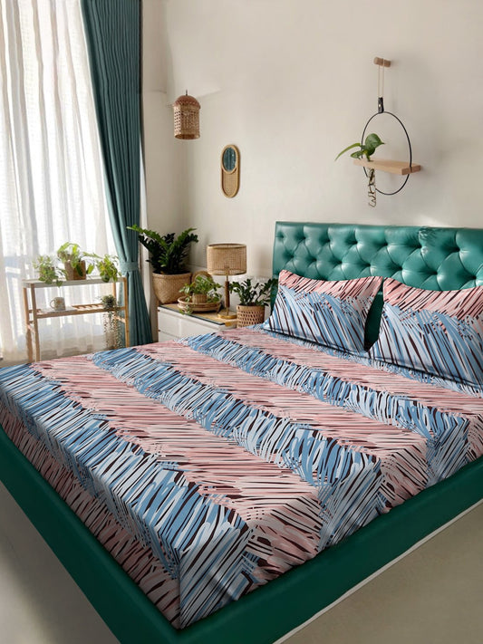 Multi Abstract 300 TC Cotton Blend Super King Double Bedsheet with 2 Pillow Covers