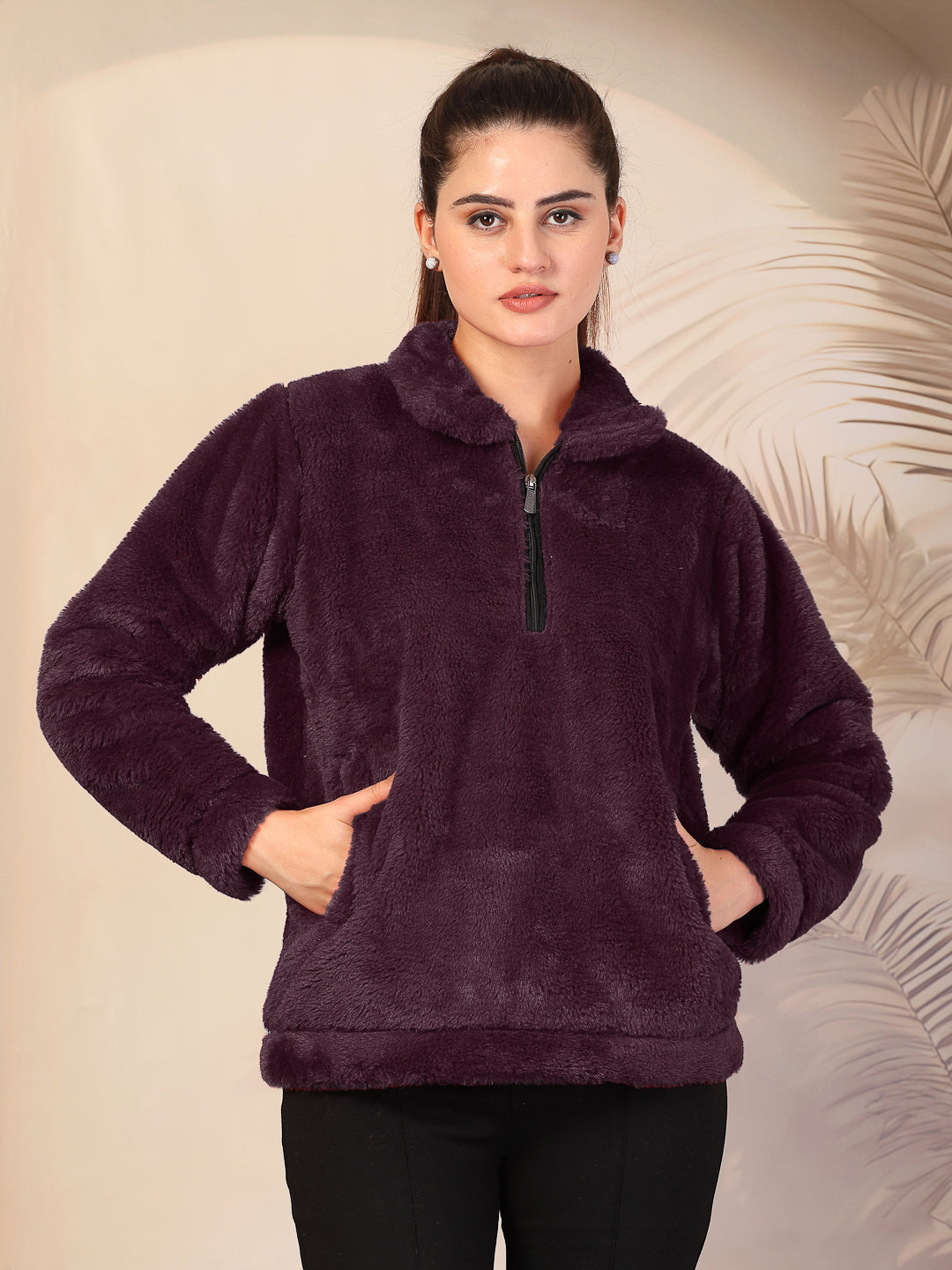 Klotthe Women Wine Solid Woolen Fur Winter Jacket – KLOTTHE®