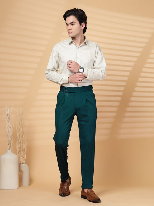 Green Lycra Cotton Solid Smart Fit Formal Trouser