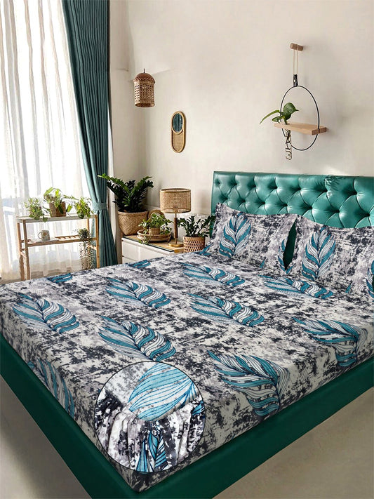 Multi Floral Fitted Woolen Fitted Double Bedsheet with 2 Pillow Covers