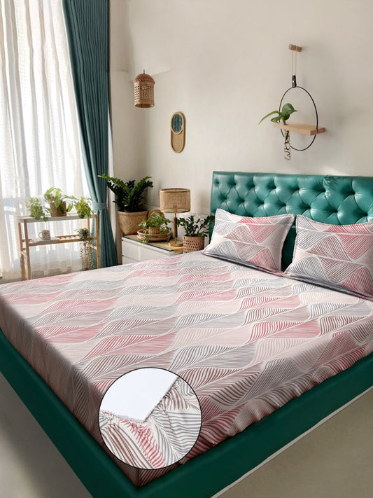 Book Fold Multi Abstract 300 TC Cotton Blend Fitted Double Bedsheet with 2 Pillow Covers