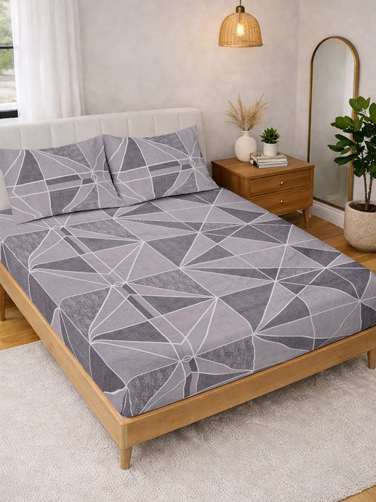 Purple Geometric Cotton Blend Double Bedsheet with 2 Pillow Covers