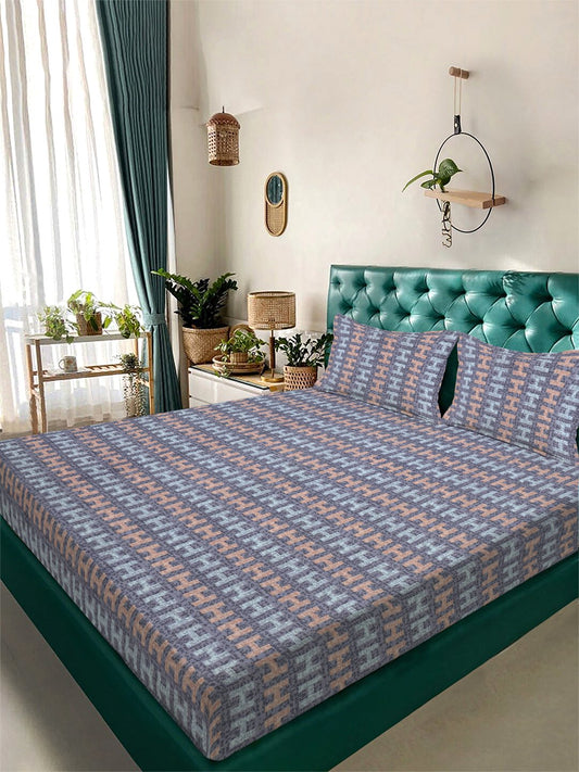 Purple Abstract 300 TC Cotton Blend Double Bedsheet with 2 Pillow Covers