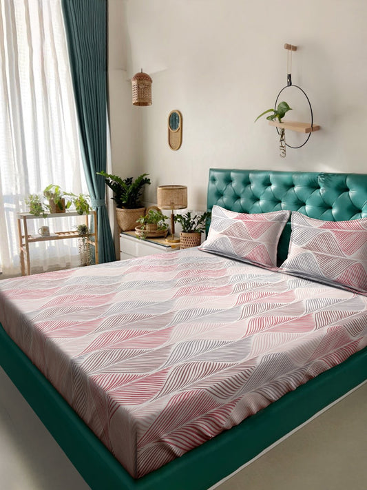 Book Fold Multi Abstract 300 TC Cotton Blend Double Bedsheet with 2 Pillow Covers