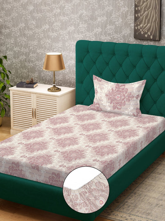 Multi Ethnic Motifs 300 TC Cotton Blend Fitted Single Bedsheet in Book Fold Packing