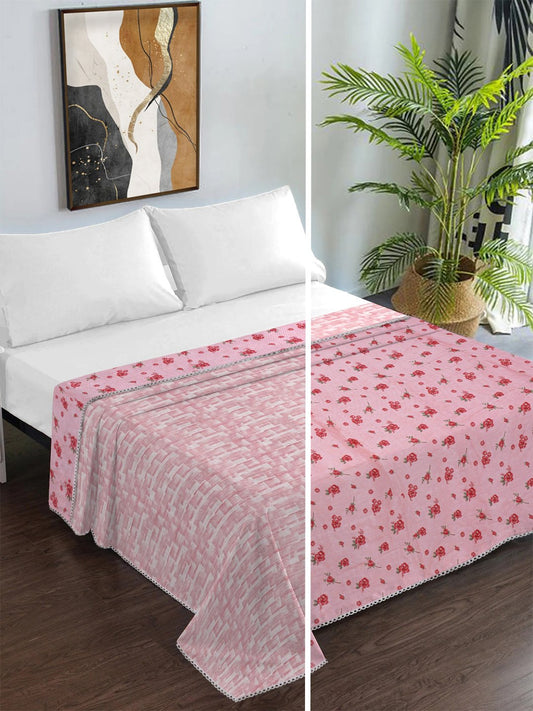 Pink Pure Cotton Floral Double Bed Dohar