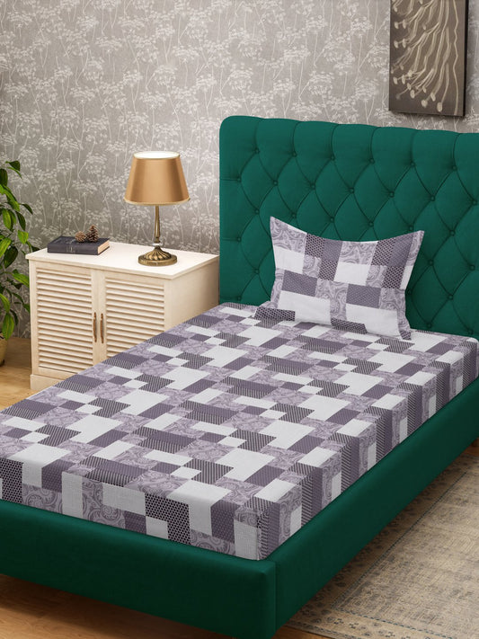 Purple Geometric 400 TC Pure Cotton Single Bedsheet with Pillow Cover