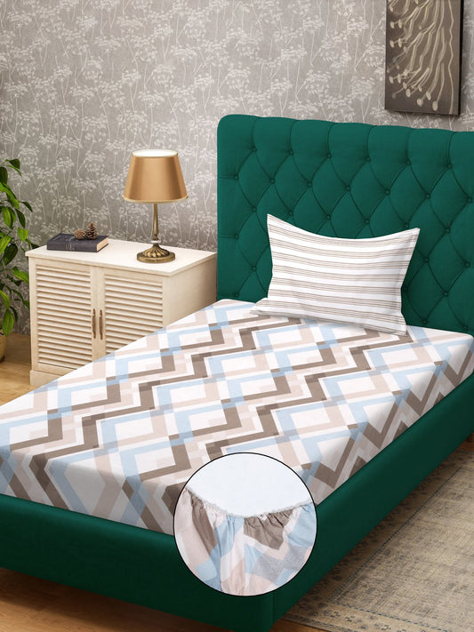 Multi Abstract 300 TC Cotton Blend Fitted Single Bedsheet with Pillow Cover