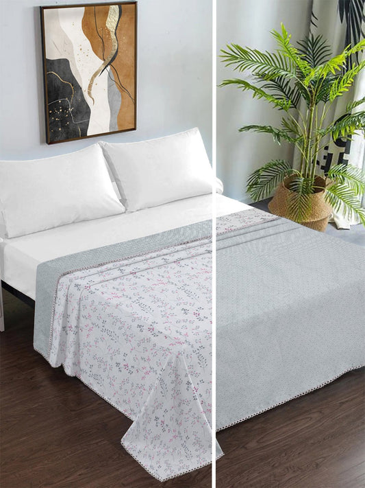 Grey Pure Cotton Floral Double Bed Dohar
