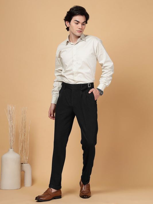Black Lycra Cotton Solid Smart Fit Formal Trouser
