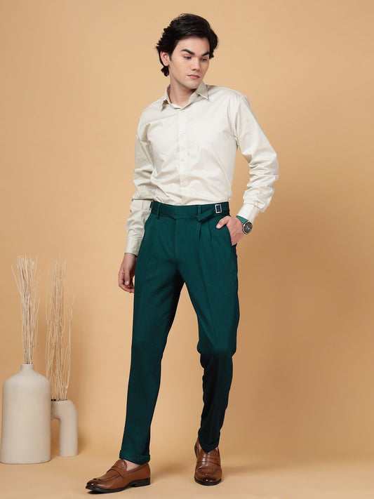 Green Lycra Cotton Solid Smart Fit Formal Trouser