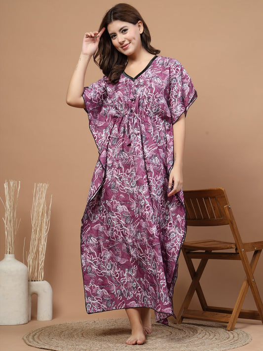Onion Floral Cotton Blend Kaftan Maxi Nightdress