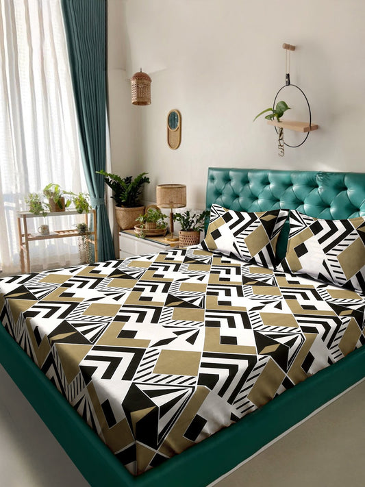 Multi Geometric 300 TC Cotton Blend Double Bedsheet with 2 Pillow Covers