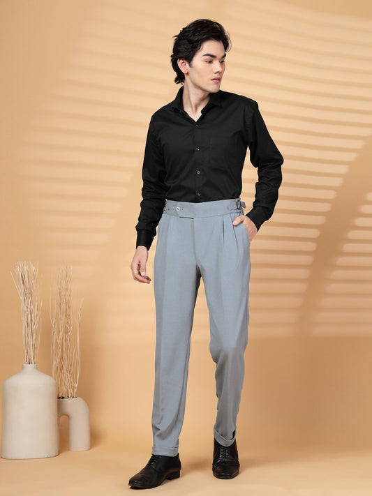 Grey Lycra Cotton Comfort-Fit Solid Regular Formal Trouser