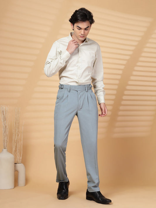 Grey Lycra Cotton Solid Smart Fit Formal Trouser