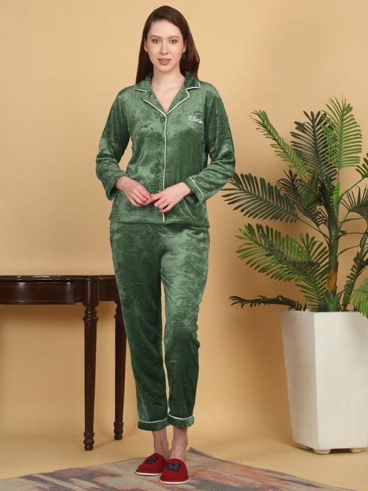 Klotthe Women Green Solid Woolen Night Suit