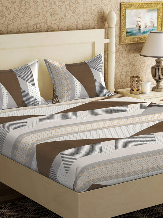 Klotthe Multicolor Geometric 300 TC Cotton Blend Double Bedsheet with 2 Pillow Covers