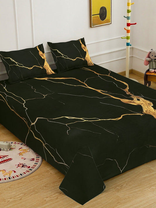 Black Digital Abstract Printed Cotton Blend Double Bedsheet with 2 Pillow Covers