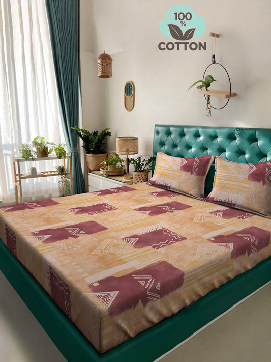 Klotthe Multicolor Geometric 400 TC Pure Cotton Double Bedsheet with 2 Pillow Covers