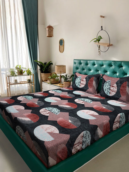 Klotthe Multicolor Geometric Woolen Double Bed Sheet with 2 Pillow Covers