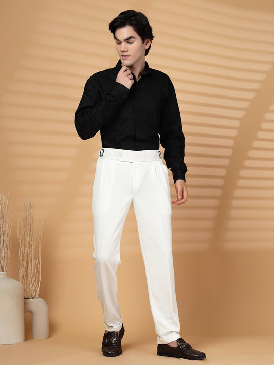 White Lycra Cotton Comfort-Fit Solid Regular Formal Trouser