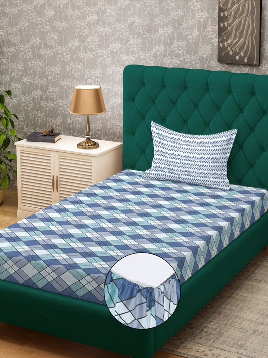 Multi Geometric 300 TC Cotton Blend Fitted Single Bedsheet with Pillow Cover